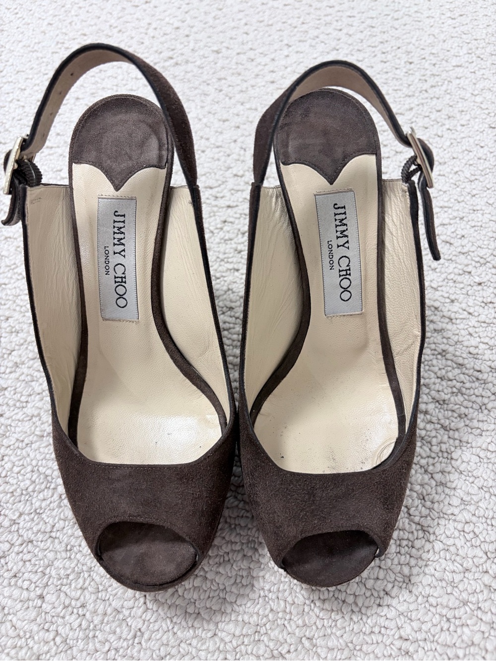Jimmy Choo Brown Suede Y2K Platform Slingback Heels 36.5